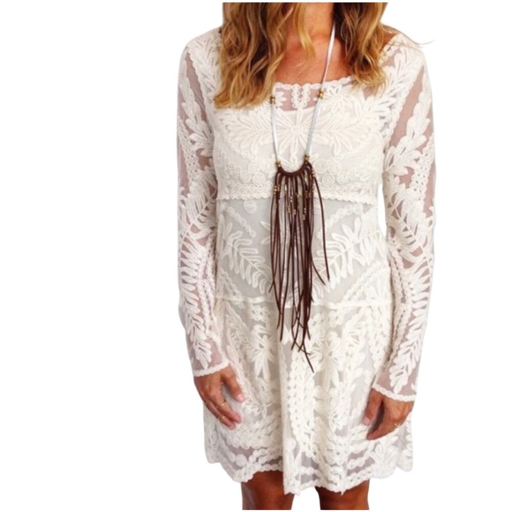 Black swan ivory longsleeve swim coverup lace Size M